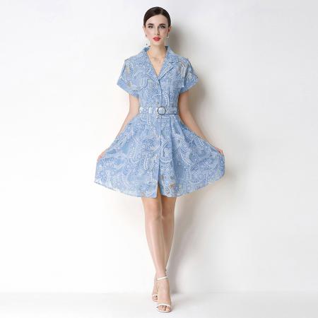 -春夏新品高级感单排扣收腰显瘦法式连衣裙 服裝批發女裝批發服飾貨源