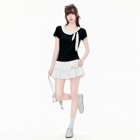粉色短袖t恤女26夏新款绝美漂亮甜美娃娃领韩系温柔上衣 服裝批發女裝批發服飾貨源