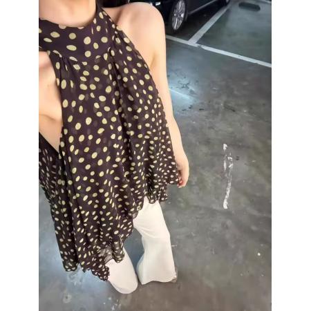 韩系挂脖波点雪纺衫女夏不规则露背无袖上衣设计感小众气质吊带潮 服裝批發女裝批發服飾貨源