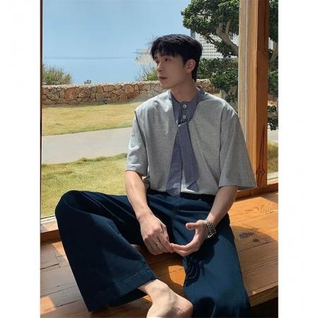 BY20167# 曼巴棉假两件乐盛兴休闲小众设计简约装饰领男女高级感 服裝批發男裝批發服飾貨源
