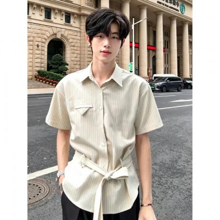 BY20225# 条纹绑带衬衫...
