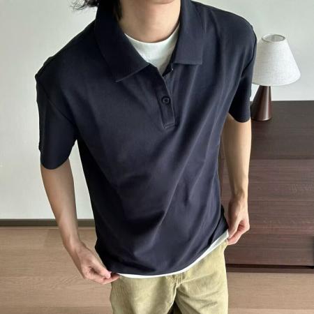 BY20234# 空气棉假两件夏季二浩男装POLO衫短袖T恤纯色修身撞色翻领上衣 服裝批發男裝批發服飾貨源