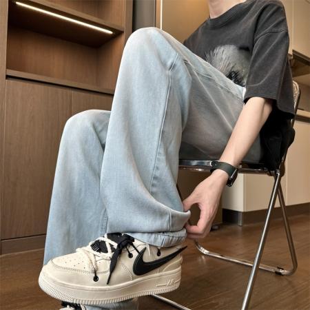 BY20241# 高质量冰丝薄料牛仔裤男以慕琦夏薄款速干裤子抽绳直筒阔腿长裤 服裝批發男裝批發服飾貨源