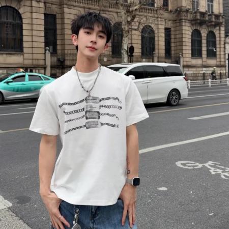 BY20261# 纯棉印花潮人邦夏季复古重磅短袖男潮牌宽松青少年打底衫 服裝批發男裝批發服飾貨源