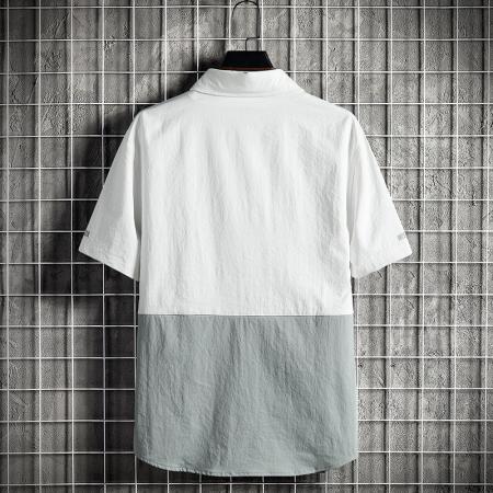 BY20280# 夏季潮流短袖拼接衬衫男韩版衬衣港风日系上衣 服裝批發男裝批發服飾貨源