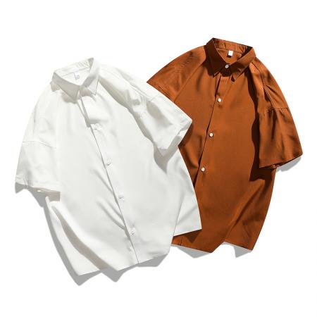 BY20283# 夏季纯色冰丝短袖衬衣男潮流百搭简约韩版男士衬衫 服裝批發男裝批發服飾貨源