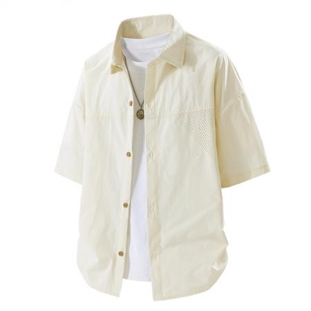 BY20285# 夏季新款纯色简约短袖衬衫男宽松百搭冰感青少年衬衣男 服裝批發男裝批發服飾貨源