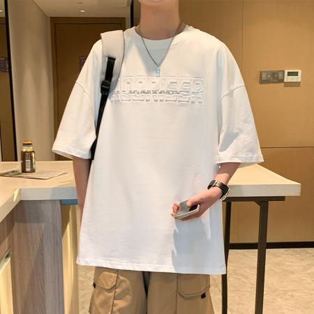 BY20286# 夏季重磅纯棉短袖t恤男潮流宽松港风大码半袖落肩T恤 服裝批發男裝批發服飾貨源