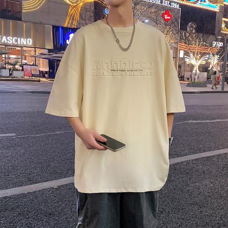 BY20286# 夏季重磅纯棉短袖t恤男潮流宽松港风大码半袖落肩T恤 服裝批發男裝批發服飾貨源