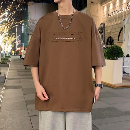 BY20286# 夏季重磅纯棉短袖t恤男潮流宽松港风大码半袖落肩T恤 服裝批發男裝批發服飾貨源