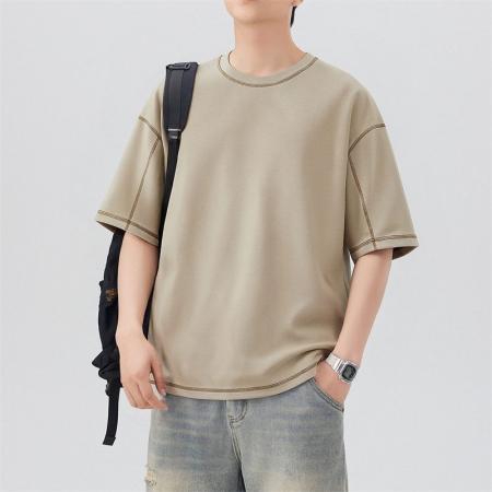 BY20293# 夏季新款潮牌缉明线短袖T恤男圆领百搭潮流短袖宽松t恤 服裝批發男裝批發服飾貨源