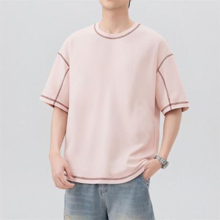 BY20293# 夏季新款潮牌缉明线短袖T恤男圆领百搭潮流短袖宽松t恤 服裝批發男裝批發服飾貨源
