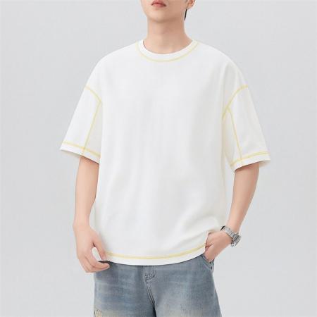 BY20293# 夏季新款潮牌缉明线短袖T恤男圆领百搭潮流短袖宽松t恤 服裝批發男裝批發服飾貨源