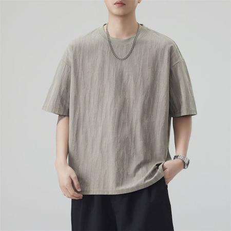 BY20294# 夏季新款短袖t恤男提花宽松百搭纯色潮牌痞帅t恤 服裝批發男裝批發服飾貨源