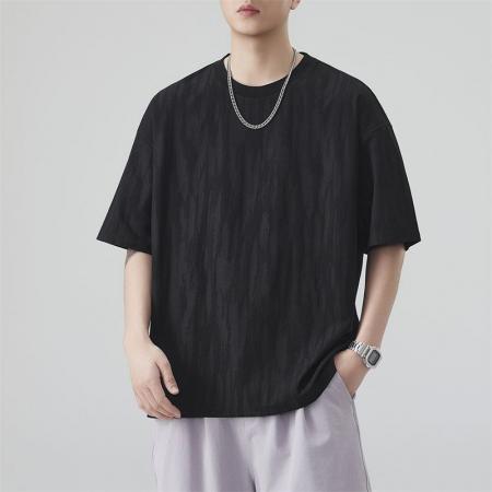 BY20294# 夏季新款短袖t恤男提花宽松百搭纯色潮牌痞帅t恤 服裝批發男裝批發服飾貨源