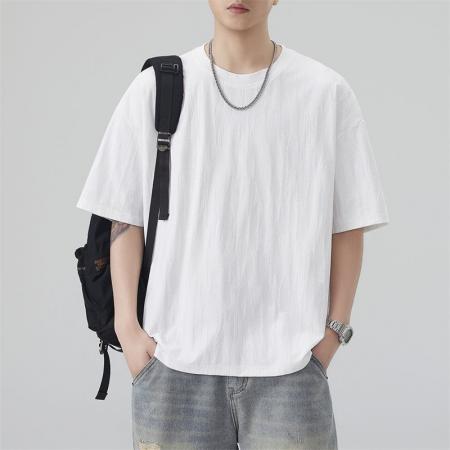 BY20294# 夏季新款短袖t恤男提花宽松百搭纯色潮牌痞帅t恤 服裝批發男裝批發服飾貨源