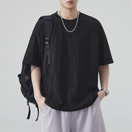 BY20294# 夏季新款短袖t恤男提花宽松百搭纯色潮牌痞帅t恤 服裝批發男裝批發服飾貨源