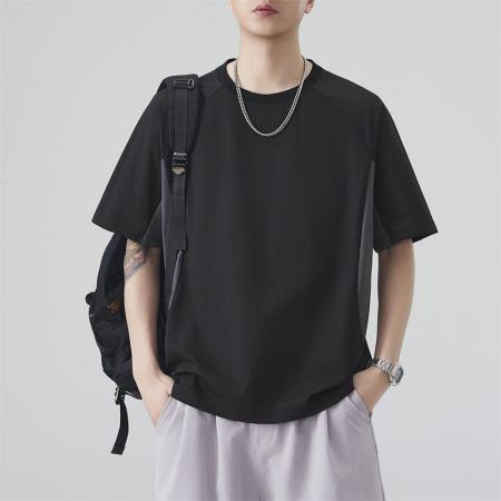 BY20297# 夏季新款冰感短袖T恤男宽松百搭拼接撞色潮流短袖t恤 服裝批發男裝批發服飾貨源