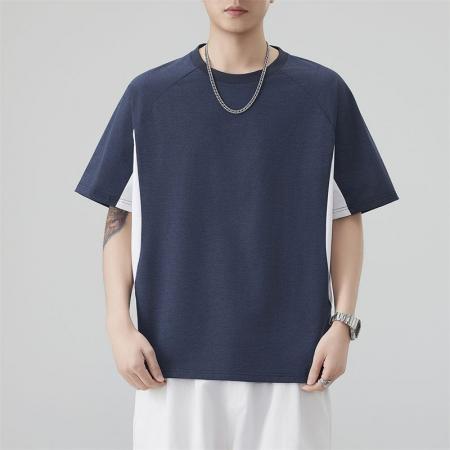 BY20297# 夏季新款冰感短袖T恤男宽松百搭拼接撞色潮流短袖t恤 服裝批發男裝批發服飾貨源