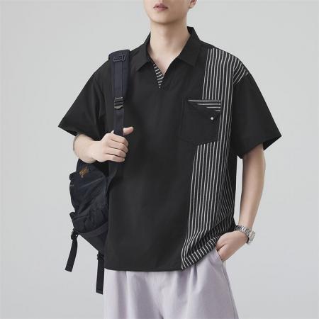 BY20299# 新款夏季短袖T恤男简约拼接Polo衫休闲日系翻领体恤 服裝批發男裝批發服飾貨源