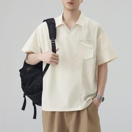 BY20299# 新款夏季短袖T恤男简约拼接Polo衫休闲日系翻领体恤 服裝批發男裝批發服飾貨源