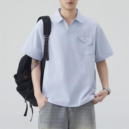 BY20299# 新款夏季短袖T恤男简约拼接Polo衫休闲日系翻领体恤 服裝批發男裝批發服飾貨源