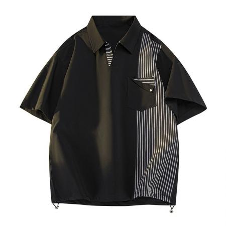 BY20299# 新款夏季短袖T恤男简约拼接Polo衫休闲日系翻领体恤 服裝批發男裝批發服飾貨源
