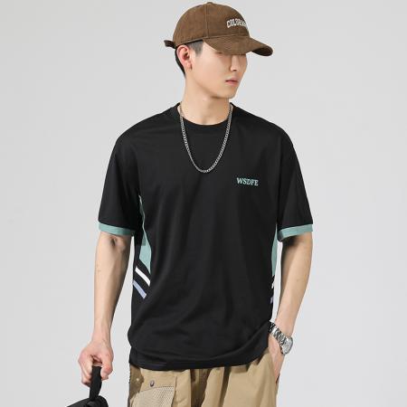 BY20304# 夏季潮牌短袖t恤男宽松大码拼接撞色圆领男士T恤 服裝批發男裝批發服飾貨源