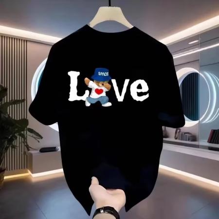 BY20305# 跨境短袖t恤男士潮牌夏季宽松五分袖新款网红潮流ins简约印花上衣 服裝批發男裝批發服飾貨源