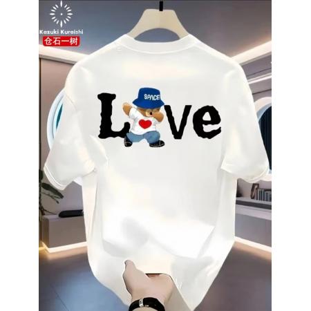 BY20305# 跨境短袖t恤男士潮牌夏季宽松五分袖新款网红潮流ins简约印花上衣 服裝批發男裝批發服飾貨源