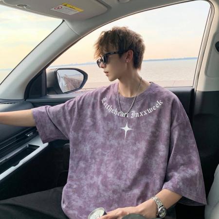 BY20329# 美式扎染短袖T恤男款夏季复古潮流重磅痞帅爆款重磅宽松半袖体恤 服裝批發男裝批發服飾貨源