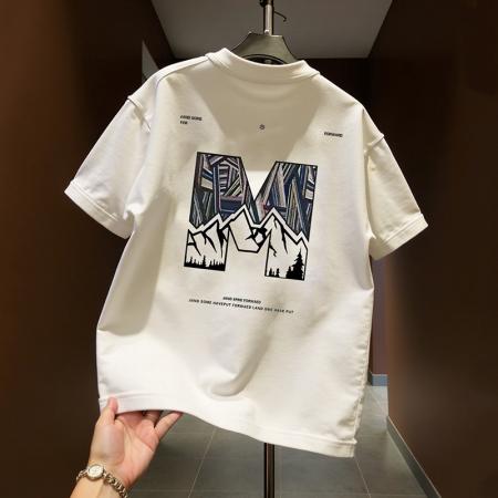 BY20340# 夏季纯棉字母M印花短袖男士圆领T恤潮流时尚痞帅半袖大码男装 服裝批發男裝批發服飾貨源