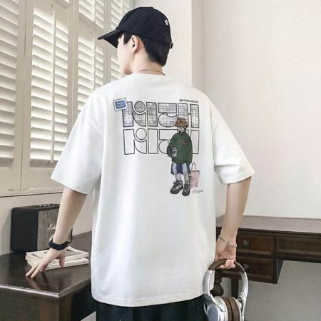 BY20341# 圆领短袖t恤男夏季宽松卡通印花体恤衫男初高中生薄款半袖上衣潮 服裝批發男裝批發服飾貨源