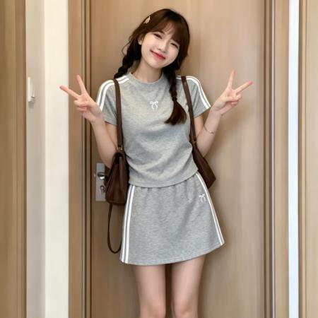 裙子有内衬纯棉高弹绣花三条杆运动套装女短袖T恤夏  服裝批發女裝批發服飾貨源
