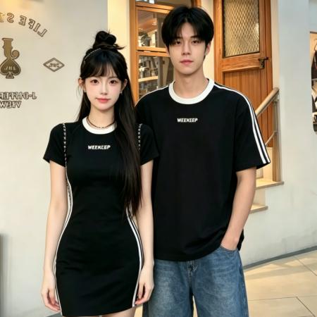 纯棉高弹后包领绣花一衣一裙情侣女夏连衣短裙女  服裝批發女裝批發服飾貨源
