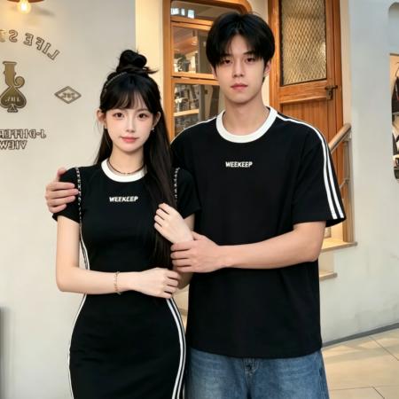 纯棉高弹后包领绣花一衣一裙情侣女夏连衣短裙女  服裝批發女裝批發服飾貨源