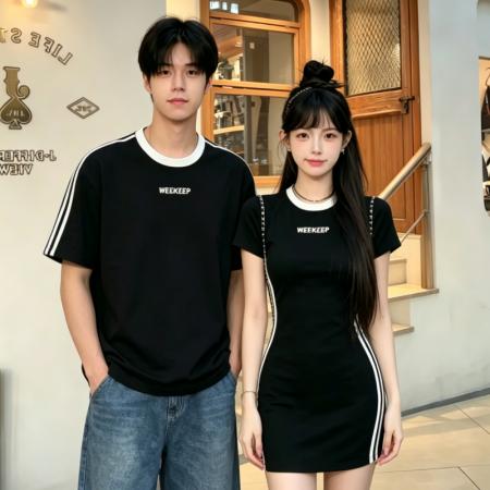 纯棉高弹后包领绣花一衣一裙情侣女夏连衣短裙女  服裝批發女裝批發服飾貨源