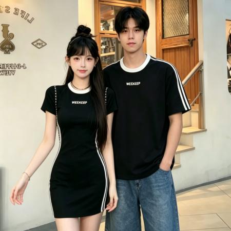 纯棉高弹后包领绣花一衣一裙情侣女夏连衣短裙女  服裝批發女裝批發服飾貨源