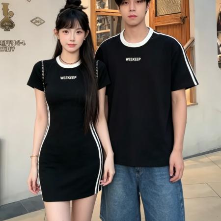 纯棉高弹后包领绣花一衣一裙情侣女夏连衣短裙女  服裝批發女裝批發服飾貨源