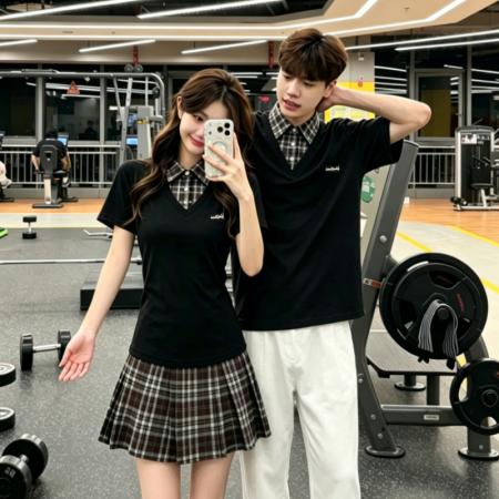 情侣装学院风假两件收腰显瘦百褶连衣裙小众设计POLO领  服裝批發女裝批發服飾貨源