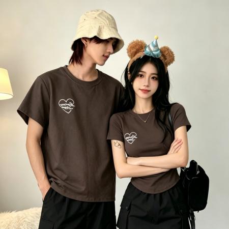 棉高弹情侣装夏韩版圆领上衣短袖男女T恤  服裝批發女裝批發服飾貨源