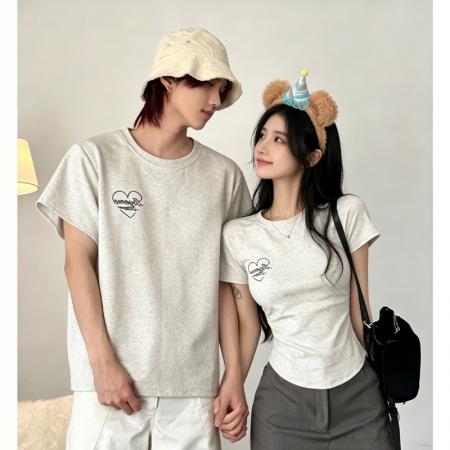 棉高弹情侣装夏韩版圆领上衣短袖男女T恤  服裝批發女裝批發服飾貨源