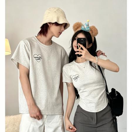 棉高弹情侣装夏韩版圆领上衣短袖男女T恤  服裝批發女裝批發服飾貨源
