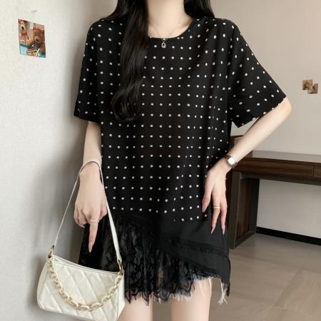 BY20368# 大码休闲波点短袖衬衫女夏季遮肚显瘦减龄百搭洋气小衫  服裝批發女裝批發服飾貨源