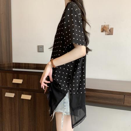 BY20368# 大码休闲波点短袖衬衫女夏季遮肚显瘦减龄百搭洋气小衫  服裝批發女裝批發服飾貨源