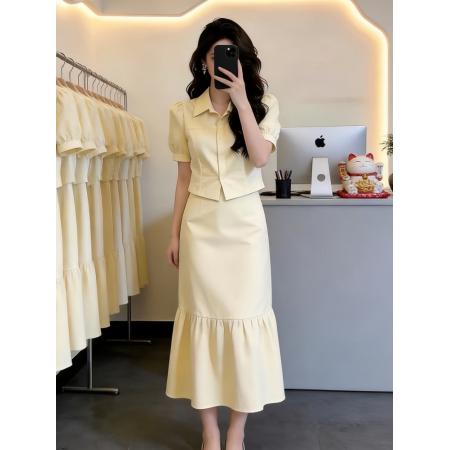 气质杏色上衣半身裙子两件套女夏季小个子高级感超好看一整套  服裝批發女裝批發服飾貨源