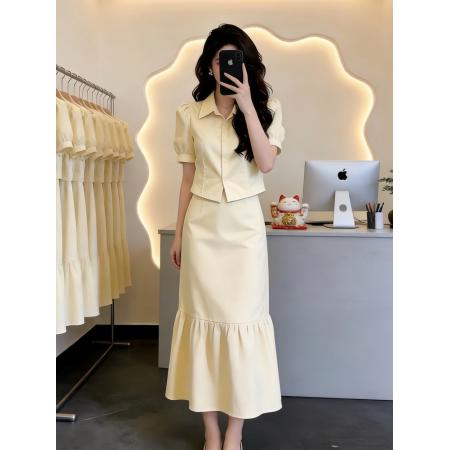 气质杏色上衣半身裙子两件套女夏季小个子高级感超好看一整套  服裝批發女裝批發服飾貨源