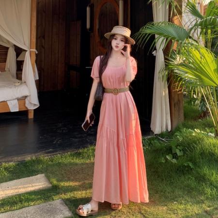 BY20382# 新款大码女装夏装时尚风琴褶短袖宽松连衣裙  服裝批發女裝批發服飾貨源