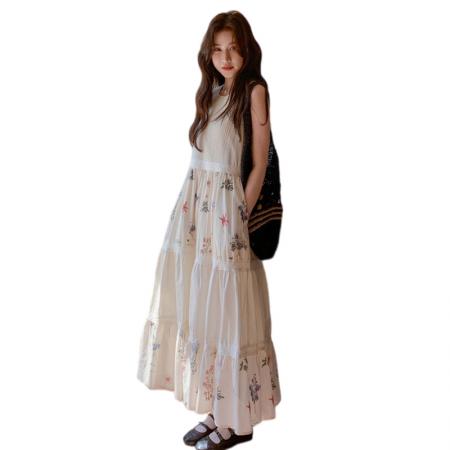 BY20388# 新款大码女装夏装风琴皱无袖拼接碎花连衣裙  服裝批發女裝批發服飾貨源