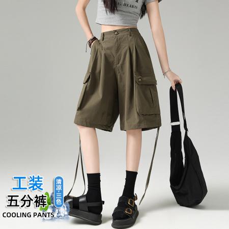 BY20391# 夏季新款韩版复古气质百搭宽松系带直筒工装短裤五分裤女  服裝批發女裝批發服飾貨源
